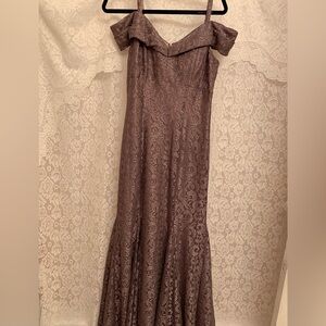 Elegant Off-Shoulder taupe Lace Dress